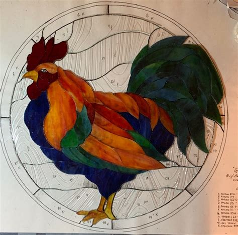 Rooster Stained Glass Window Panel Example Etsy