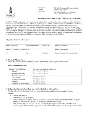 Fillable Online Potsdam Independent Verification Worksheet Suny