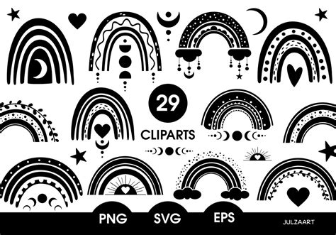 Rainbow Svg Boho Rainbow Clipart Rainbows Black And White Etsy