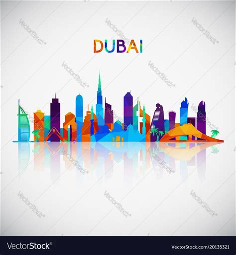 Dubai Skyline Silhouette In Colorful Geometric Vector Image