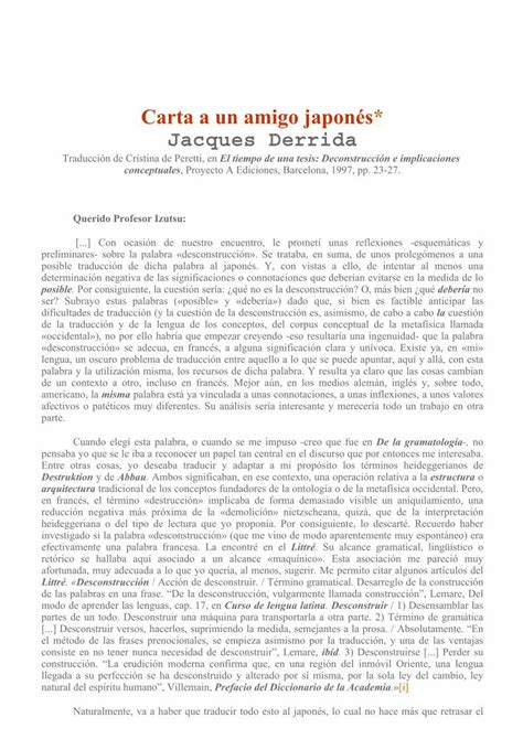 Pdf Carta A Un Amigo Japon S Jacques Derrida Pdf Filecarta A Un