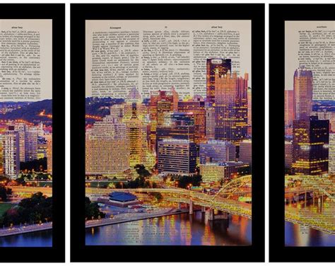 Pittsburgh 3 Piece Set Dictionary Art Print Pittsburgh Skyline Triptych