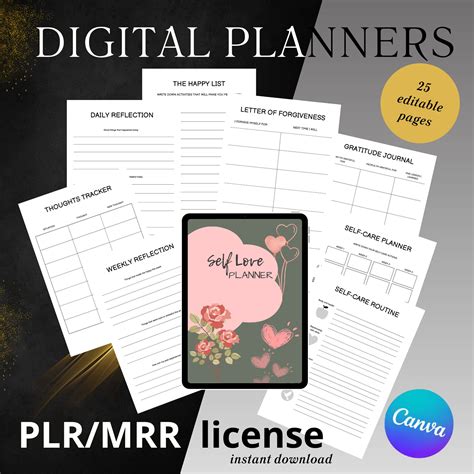 Editable And Printable Self Love Planner Plr And Mrr Licensed Digital