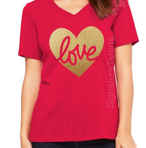 Valentines Day Shirt Womens V Neck Love Tshirt Heart Shirt Etsy