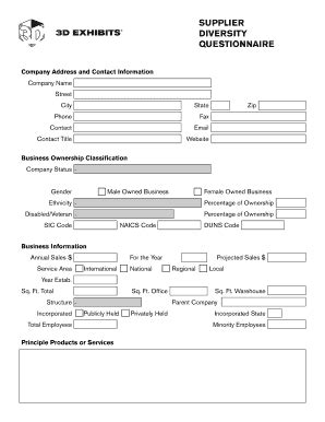 Fillable Online Supplier Diversity Bquestionnaireb D Exhibits Fax