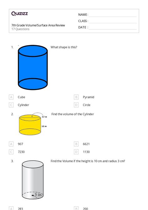 Volume Of A Sphere Worksheets For Th Grade On Quizizz Free