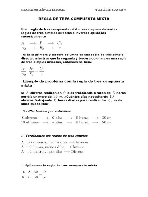 Regla De Tres Compuesta Mixta Pdf