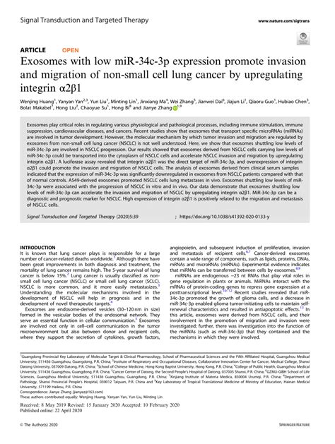 Pdf Exosomes With Low Mir C P Expression Promote Invasion And