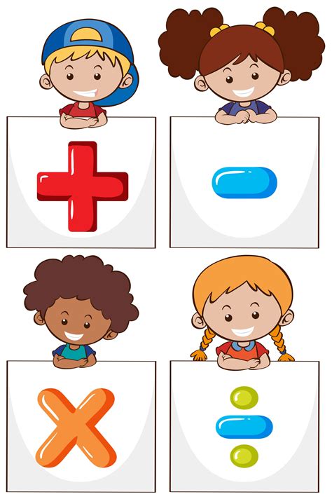 Cuatro niños con signos matemáticos diferentes 559303 Vector en