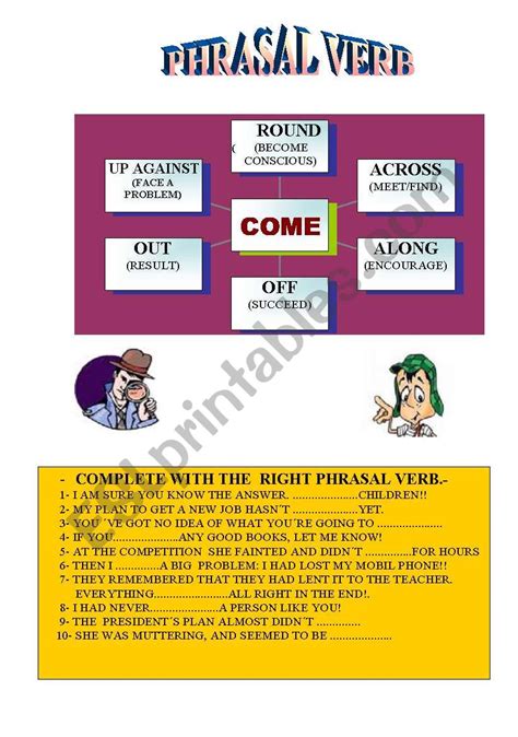 Phrasal Verb Come Esl Worksheet By Sanylo