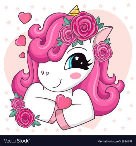 Cute Cartoon Unicorn With A Heart Royalty Free Vector Image