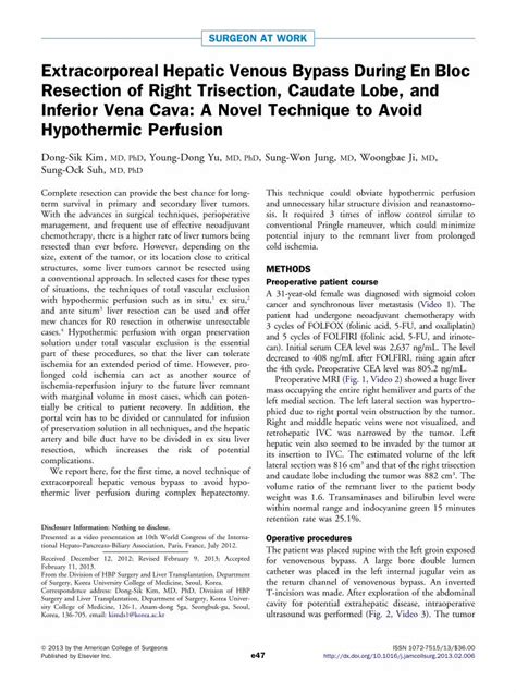 Pdf Extracorporeal Hepatic Venous Bypass During En Bloc Resection Of