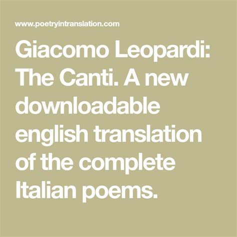 the text reads giaccono leopardi the canti a new downloaded english translation of the complete ...