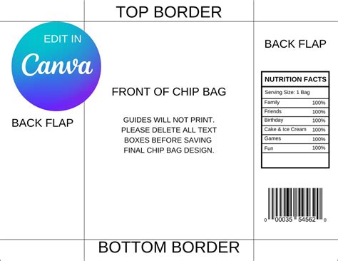 Canva Chip Bag Template Blank Chip Bag Template Editable Chip Bag Template Chip Bag