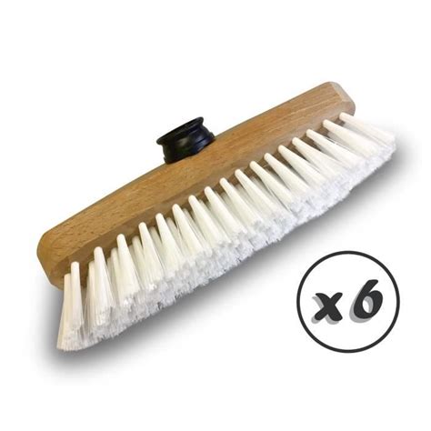 Balai Brosse Lave Pont 22 Cm En PPL Blanc Lot De 6 Monture Bois