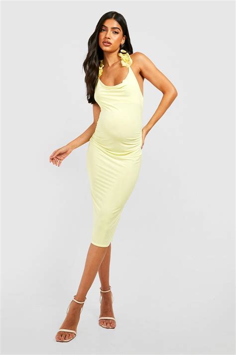 Maternity Corsage Trim Cowl Midi Dress Boohoo Uk