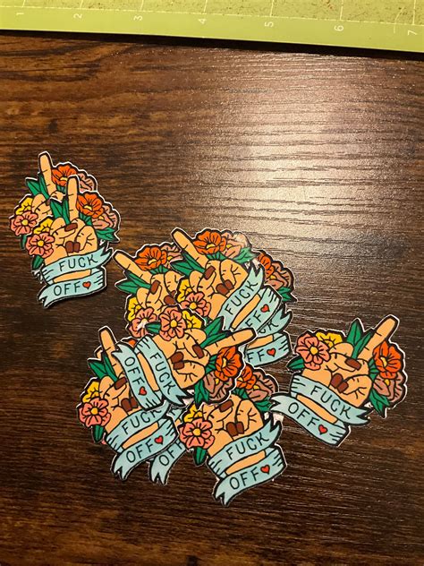 Middle Finger Fuck Off Floral Sticker Etsy