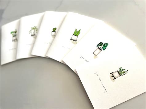 Original Hand Painted Watercolor Minimalized Green House Plant Card Set