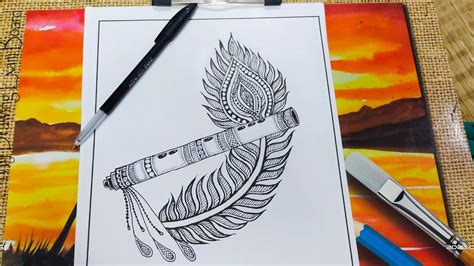 How To Draw Mandala For Beginners Flute Feather Mandala Art Flute