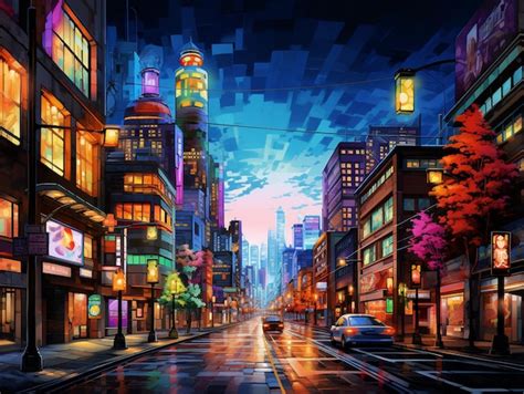 Premium AI Image Vibrant Colors Illuminate Modern City Street Backdrop