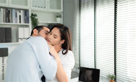 Young Asian Business Couple Having Sex In The Office Concept Of Sexual