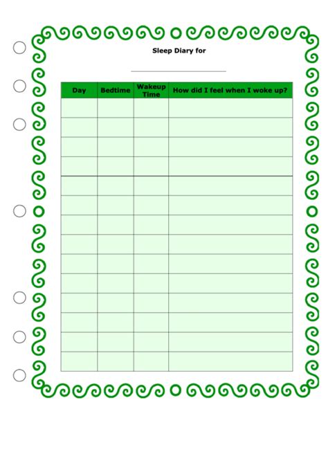 Sleep Diary Template printable pdf download