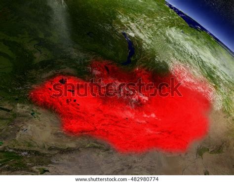 Mongolia Highlighted Red Seen Earths Orbit Stock Illustration