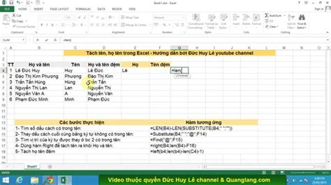 Hướng Dẫn Tách Tên Họ Và Tên đệm Trong Excel Youtube