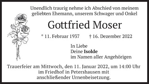 Traueranzeigen Von Gottfried Moser Trauer Merkur De