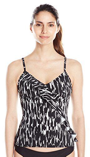 Caribbean Joe Womens Gold Diagonal Ruffle Halter Tankini