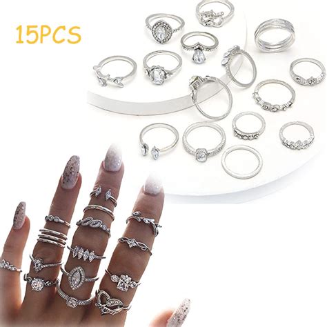 Chok Pcs Knuckle Stacking Rings Set For Women Crystal Rhinestone