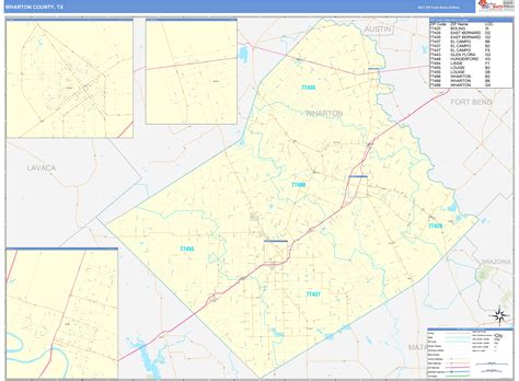 Wharton County, TX Zip Code Wall Map Basic Style by MarketMAPS - MapSales