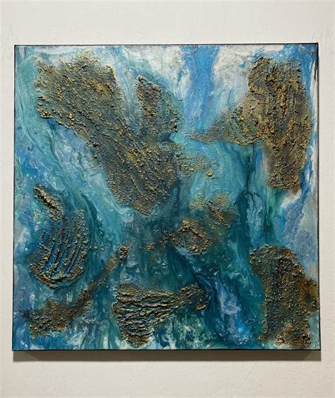 Turquoise gold sand texture abstract painting, Furniture & Home Living ...