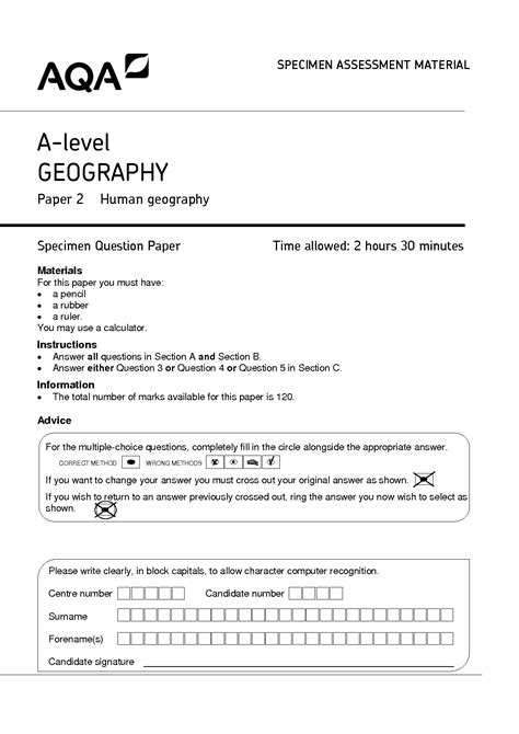 SOLUTION A Level Geography Specimen Question Paper Paper 2 Pdf Studypool