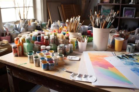 Premium AI Image Diverse Painting Supplies Laid Out On A Table