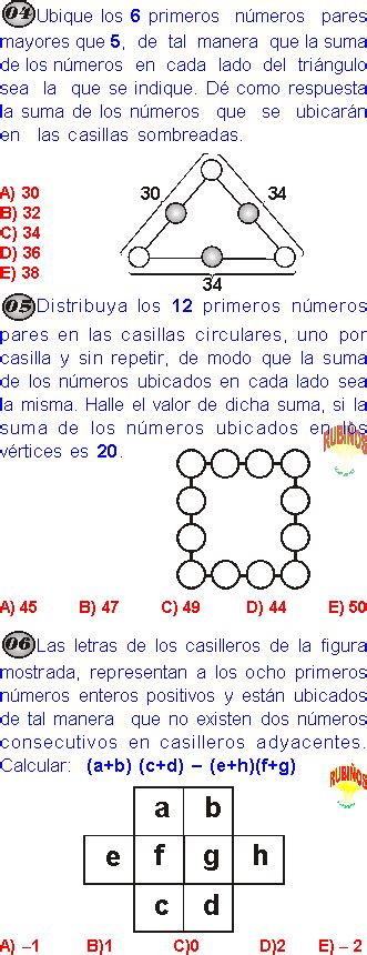 PREGUNTAS DE FIGURAS MÁGICAS O DISTRIBUCIONES NUMÉRICAS CON CONDICIONES