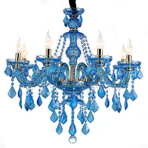 Large Blue Crystal Chandelier European Pendant Light Living Room