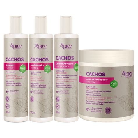 Kit Apse Cachos Shampoo Condicionador Gelatina Ativador Cachos