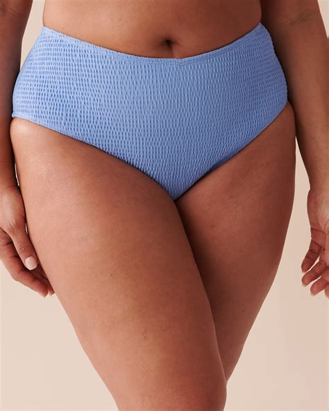 Bas De Bikini Cheeky Taille Haute Texture Nid D Abeilles Bleu Pastel