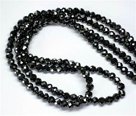 Round Faceted Brilliant Black Diamond Beads Mm Strand Etsy