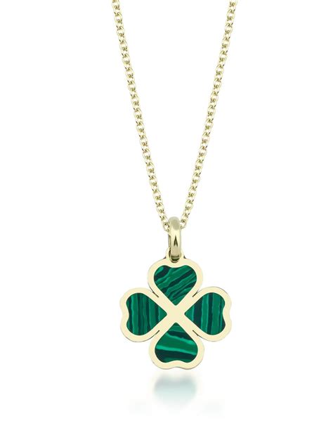 14k Yellow Gold Malachite Four Leaf Clover Pendant Or Necklace Ltb