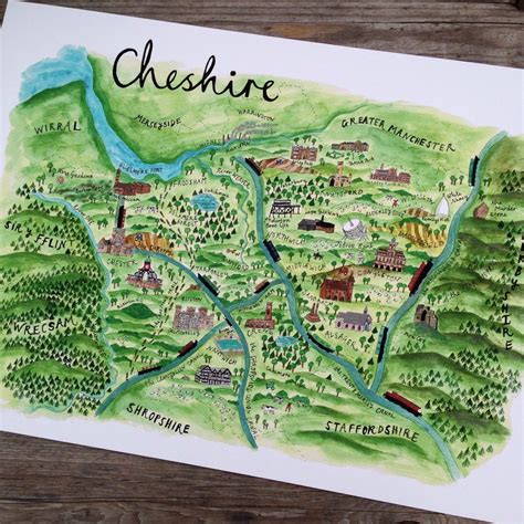 Illustrated Map Of Cheshire Map Art Northern England Map Etsy Uk