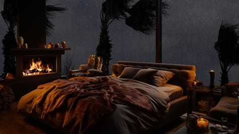 Deep Sleep Sound Gentle Rain Soft Thunder Crackling Fireplace