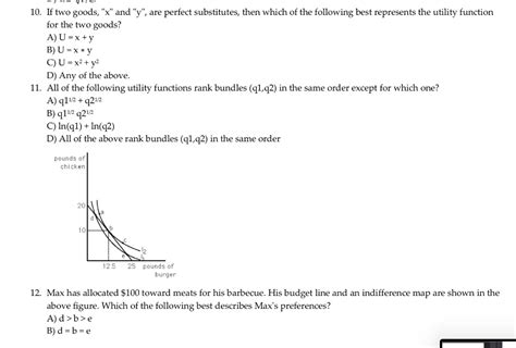 Solved 10 If Two Goods X And Y Are Perfect