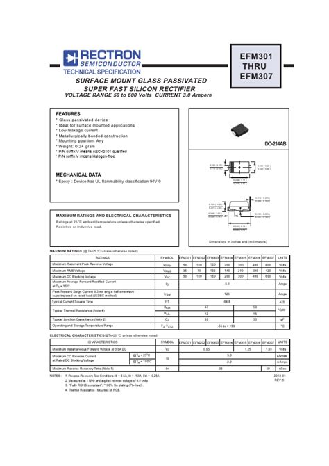 EFM301 Rectron RECTIFIER Hoja de datos Ficha técnica Distribuidor