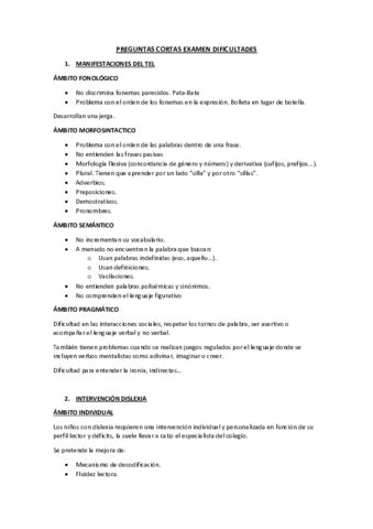 Preguntas Cortas Examen Dificultades Pdf