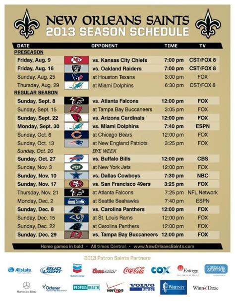 New Orleans Saints Schedule Printable