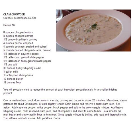 Outback Clam Chowder Clam Chowder Recipes Recipes Chowder Recipes