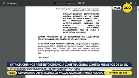 Patricia Chirinos Presentó Denuncia Constitucional Contra Miembros De