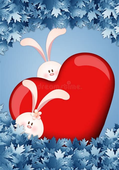 Two Rabbits In Love With Heart Stock Illustration Illustration Of